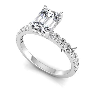 Anillo de bodas con diamante de laboratorio de talla esmeralda D VS1 de 1,10 quilates, anillo de compromiso con diamante cultivado en laboratorio de 1,50 quilates, anillo minimalista de oro blanco de 14 quilates para mujer.
