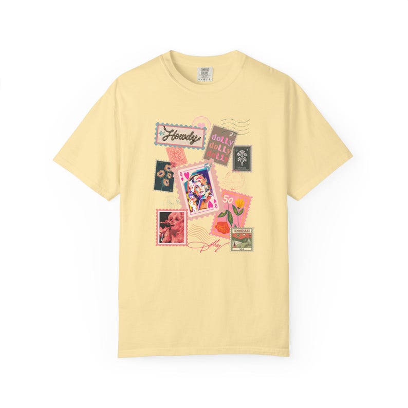 Briefmarken Hemd Dolly Parton Shirt auf Komfortfarben Herzkönigin Bild 4