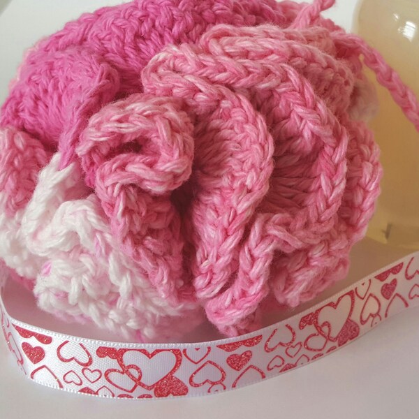 Cotton Pouf Bath Sponge ~ Pink and white spa bath pouf, lesbian girlfriend gift, new mom gift, gift for teens and aunts, fun bathroom decor