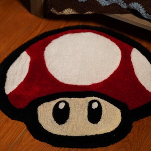 Mario Inspired Toad Handmade Tufted Mushroom Rug, Gaming Decor, Rug Tufting
