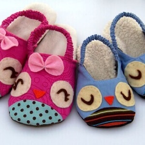Owl Sewing Pattern Slippers for children PDF DOWNLOAD Size 6-12 1/2 USA/Canadian Approximately age 24 months-5 years old image 1