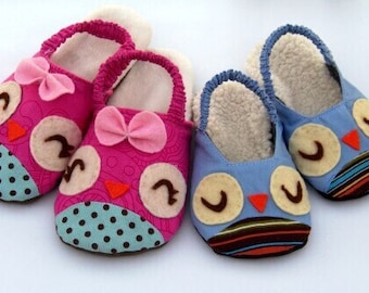Owl Sewing Pattern Slippers for children PDF DOWNLOAD -Size 6-12 1/2 USA/Canadian - (Approximately age- 24 months-5 years old)