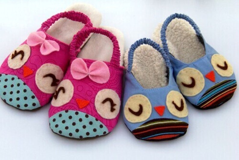 Owl Sewing Pattern Slippers for children PDF DOWNLOAD Size 6-12 1/2 USA/Canadian Approximately age 24 months-5 years old image 1