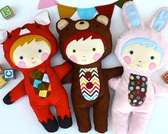 SALE- Plushie Pattern, Baby Toy Tutorial, Softie Pattern, Doll Pattern, stuffed animal PDF Sewing Pattern