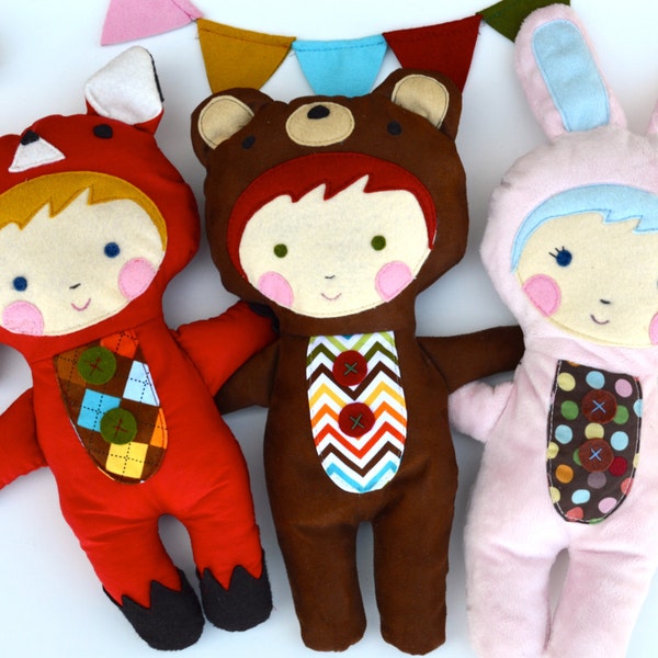 SALE- Plushie Pattern, Baby Toy Tutorial, Softie Pattern, Doll Pattern, stuffed animal PDF Sewing Pattern