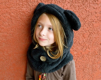 Fleece Hat Sewing Pattern - Hoodie Cowl Winter Hat PDF Instant Download