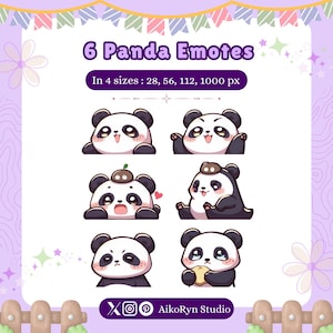 Pack de 4 gestos de Twitch "Chibi Panda Lindo", gestos de Twitch, paquete de gestos de emojis, gestos de animales, gestos de streamer, gesto de Discord, gestos de stickers