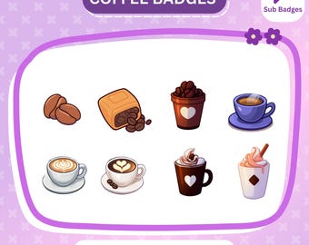 Insignias de suscripción de café para Twitch: 8 lindas insignias de café para Twitch. Insignias de fidelidad para streamers. Descarga instantánea.