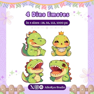Pacchetto di 4 Emote Twitch Chibi Dino Carino, Emote Twitch, Emote Animali, Pacchetto Emote Emoji, Emote Streamer, Emote Discord, Emote Adesivi