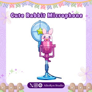 Cute Rabbit Vtuber Asset Microphone - Vtuber Microphone - Kawaii Microphone - PNGTuber Asset