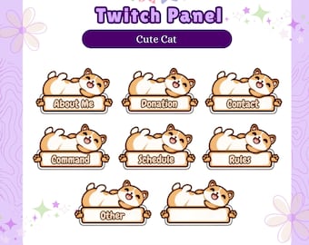 Cozy Cat Twitch Panels: Lofi Kawaii Stream Overlay (PNG Digital Download)