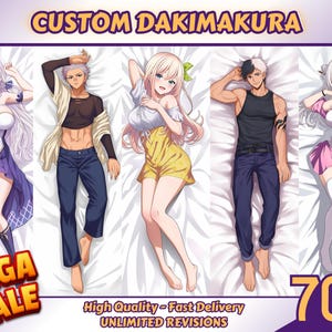 Custom Dakimakura Female or Male, Body Pillow Cover for Waifu, Husbando, OC, Vtuber, SFW, Fan Art, Anime Couple, Etc.