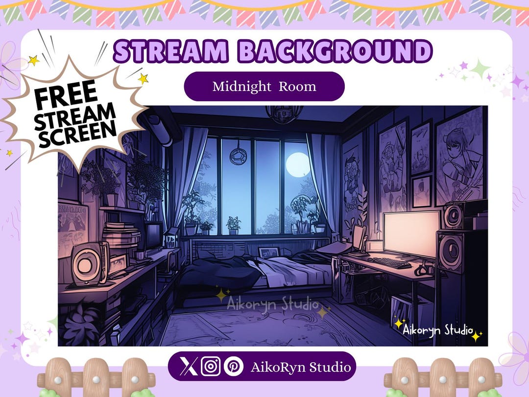 Cozy Midnight Room Stream Background: Lofi Vtuber Twitch Static ...