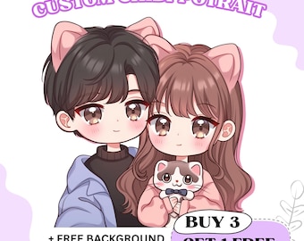 Retrato personalizado de pareja Chibi (PFP) a partir de una foto: regalo de San Valentín