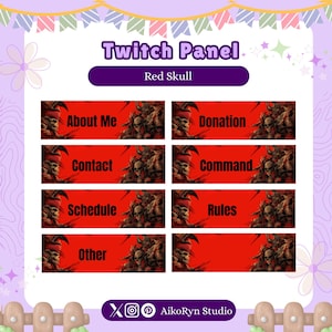 Gothic Red Skull Twitch Panels, Twitch Overlay, Twitch Panel Pack, Gothic Twitch Panels, Stream Overlay, Stream Panels, Stream badges