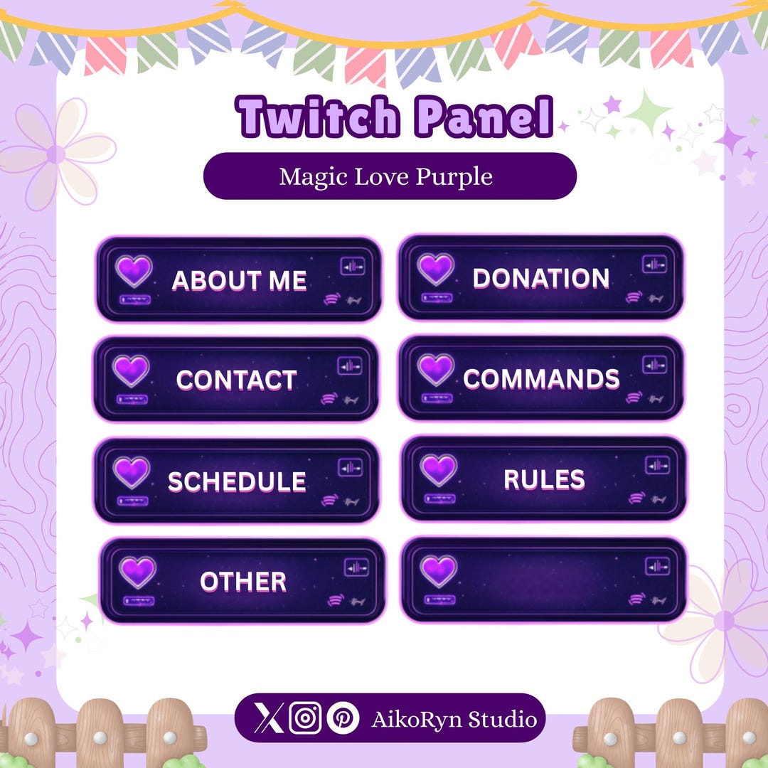 Magic Love Purple Twitch Panels | Cute Purple Stream Overlay | Gothic ...