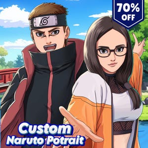 Custom Naruto Style Portrait | Anime Couple, Family, or Pet Drawing from Photo | Personalized Ninja Gift for Him, Her, or Anime Fans