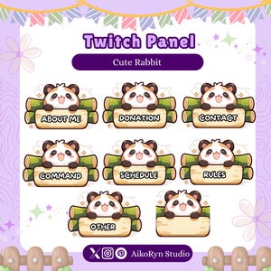 Paneles de Twitch de Panda acogedor, Paneles de Twitch Lofi, Transmisión de Twitch, Panda Twitch, Paneles de transmisión de Panda Kawaii, Superposición transparente de gato lindo