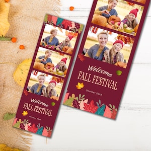 May include: Two burgundy fall festival banners with photos of people carving pumpkins. The banners have the text "Welcome FALL FESTIVAL" and "October 20xx" with colorful leaf and floral designs.