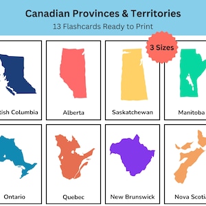 Canadian Provinces & Territories Flashcards – Colourful Geography Learning Cards | Educational Map Set | Preschool, Kindergarten Printable