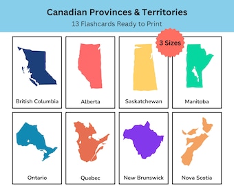 Canadian Provinces & Territories Flashcards – Colourful Geography Learning Cards | Educational Map Set | Preschool, Kindergarten Printable