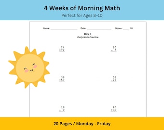 Addition & Subtraction Math Warm-Ups: Ages 8-10 (PDF)