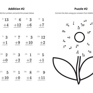 Grade 1 Math Addition & Connect the Dots Worksheets (digital Download ...