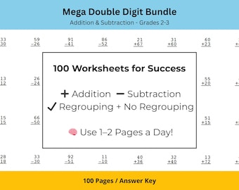 Double Digit Addition & Subtraction Worksheets: Grades 2-3 (PDF)