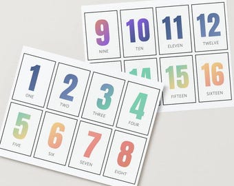 English French Number Flashcards 1-20: Gradient Educational Prints (Digital Download)
