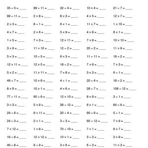 Może przedstawiać: Czarno-biała drukowalna karta pracy zatytułowana "Karta pracy z matematyki: Mieszane (Strona 1)". Karta pracy zawiera 40 zadań matematycznych z równaniami dodawania, odejmowania, mnożenia i dzielenia. Zadania są ułożone w kolumnach i wierszach.