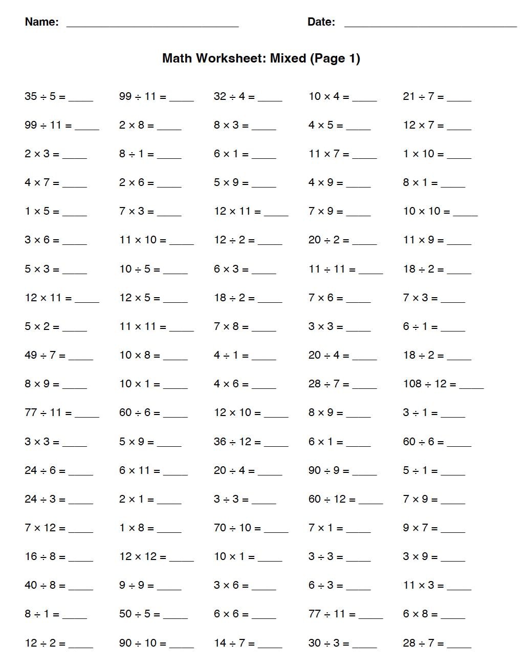 10 Mixed Multiplication Division Worksheets 100 Problems Per Page 10 mixed multiplication division worksheets 100 problems per page