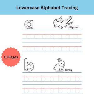 Lowercase a-z Letter Tracing with Animals | Handwriting Worksheets | Alphabet Practice for Kids | Homeschool Printable | abc phonics