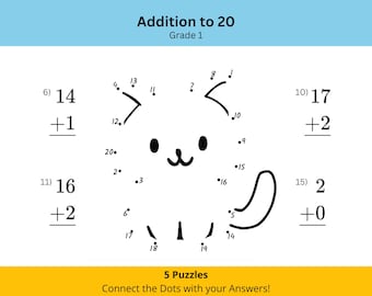 Grade 1 Math Addition & Connect the Dots Worksheets (Digital Download)