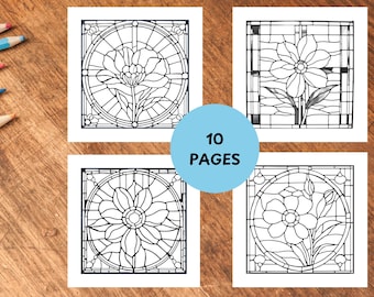 Stained Glass Flower Coloring Pages: Intricate Floral Art (Printable PDF)