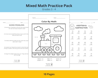10 Mixed Math Worksheets | Addition, Subtraction, Multiplication & Division | Grades 3–4 | Math Drills | Printable PDF