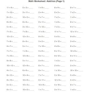 Addition Math Worksheets: 10 Pages, 100 Problems (Printable PDF)
