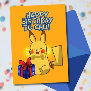 Printable Pikachu Birthday Card – Happy Birthday to Chu! – Pokemon Birthday Card - Instant Download | 4x6 & 5x7 Sizes |