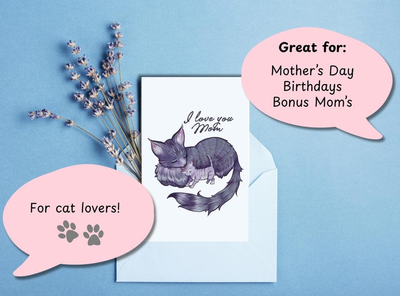 Printable Mother’s Day Card Digital Download – Cute Cat Mom and Kitten ...