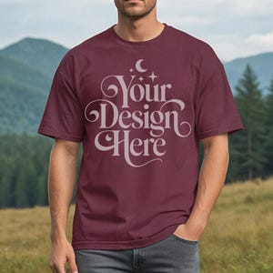 Gildan 64000 Maroon Mockup G640 Maroon T-Shirt Man Mock-up Softstyle Tee Outdoor Male Model Mock up G64000 Maroon Mens Mockups