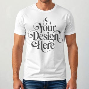 Solid White Next Level 3600 Mockup White Unisex Cotton Crew Tee Mockup NL 3600 Men Model Mock-up NL3600 Shirt Print On Demand Mock up