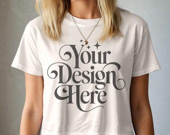 Ivory Comfort Colors 3023CL Shirt Mockup 3023 Ivory Women's Boxy Tee Mock-up Crop T-Shirt Model Mocks Simple Crop TShirt Mock up