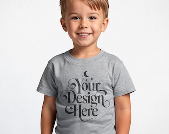 Sport Grey Gildan 5100P Mockup Heavy Cotton Toddler T-Shirt Mock up G5100P TShirt Mock-up G 5100P Kids Tee Boy Model  Print On Demand Mock