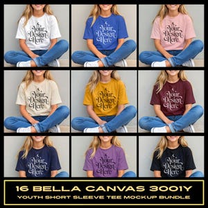 Bella Canvas 3001Y Shirt Bundle Mockup Kids Tshirt Mock up Bundle Youth T-shirt Set Model Mock-up BC 3001Y Child Tee POD Mockups