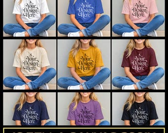 Bella Canvas 3001Y Shirt Bundle Mockup Kids Tshirt Mock up Bundle Youth T-shirt Set Model Mock-up BC 3001Y Child Tee POD Mockups