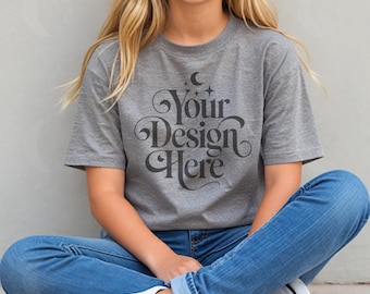 Athletic Heather Bella Canvas 3001Y Shirt Mockup Kids Athletic Heather Tshirt Mock up Youth T-shirt Mock-up BC 3001Y Mocks Child Tee Mockups