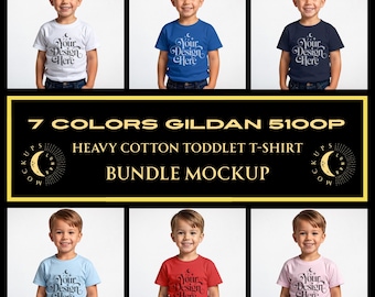 Gildan 5100P Bundle Mockup Heavy Cotton Toddler T-shirt Mock-up G5100P Kids Shirt Bundle Mock up Toddler Tshirt Mock Boy Model Shirt Display