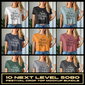 Next Level 5080 Bundle Mockup Cropped T-shirt Set Mock up NL 5080 Display Mock-up NL5080 Crop Tee Women&#39;s Festival Crop Top POD Mock