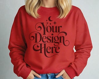 SF000 Red Mockup Gildan SF000 Red Mock-up SF000 Midweight Softstyle Fleece Crewneck Mock up Gildan Lightweight Sweater POD Mock