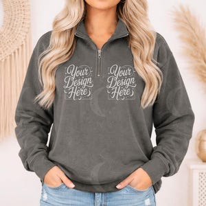 Comfort Colors 1580 Pepper Mockup Unisex Adult Quarter-Zip Sweatshirt Mock-up CC 1580 Aesthetic Lifestyle Boho Themed Mock up