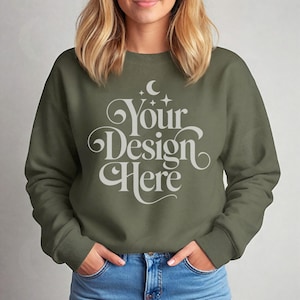 SF000 Military Mockup Gildan SF000 Military Mock-up SF000 Midweight Softstyle Fleece Crewneck Mock up Gildan Lightweight Sweater POD Mock